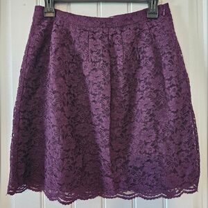 LOFT Deep Purple Lace A-Line Skirt